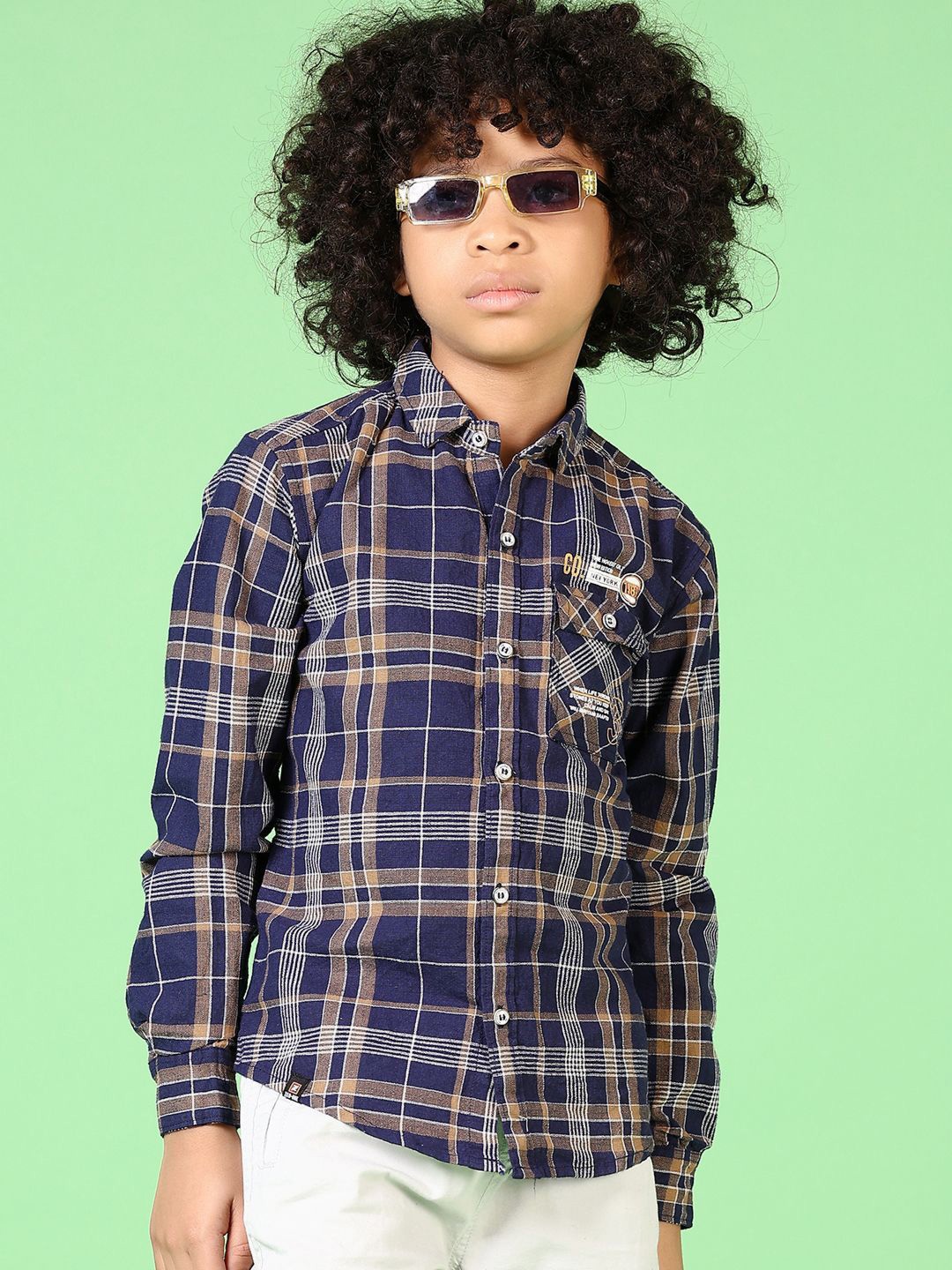 

V-Mart Boys Spread Collar Tartan Checked Cotton Casual Shirt, Navy blue