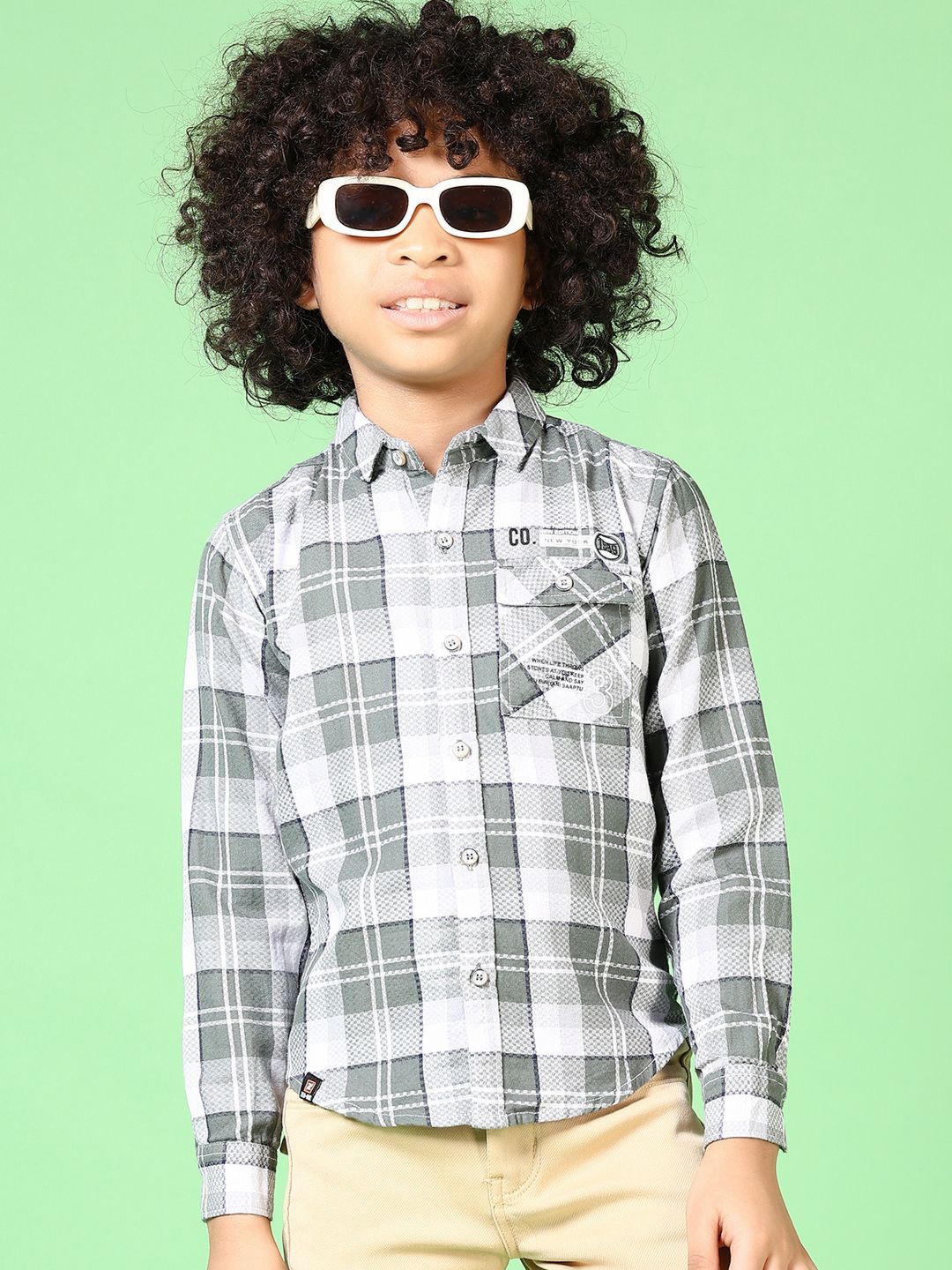 

V-Mart Boys Spread Collar Tartan Checked Cotton Casual Shirt, Green