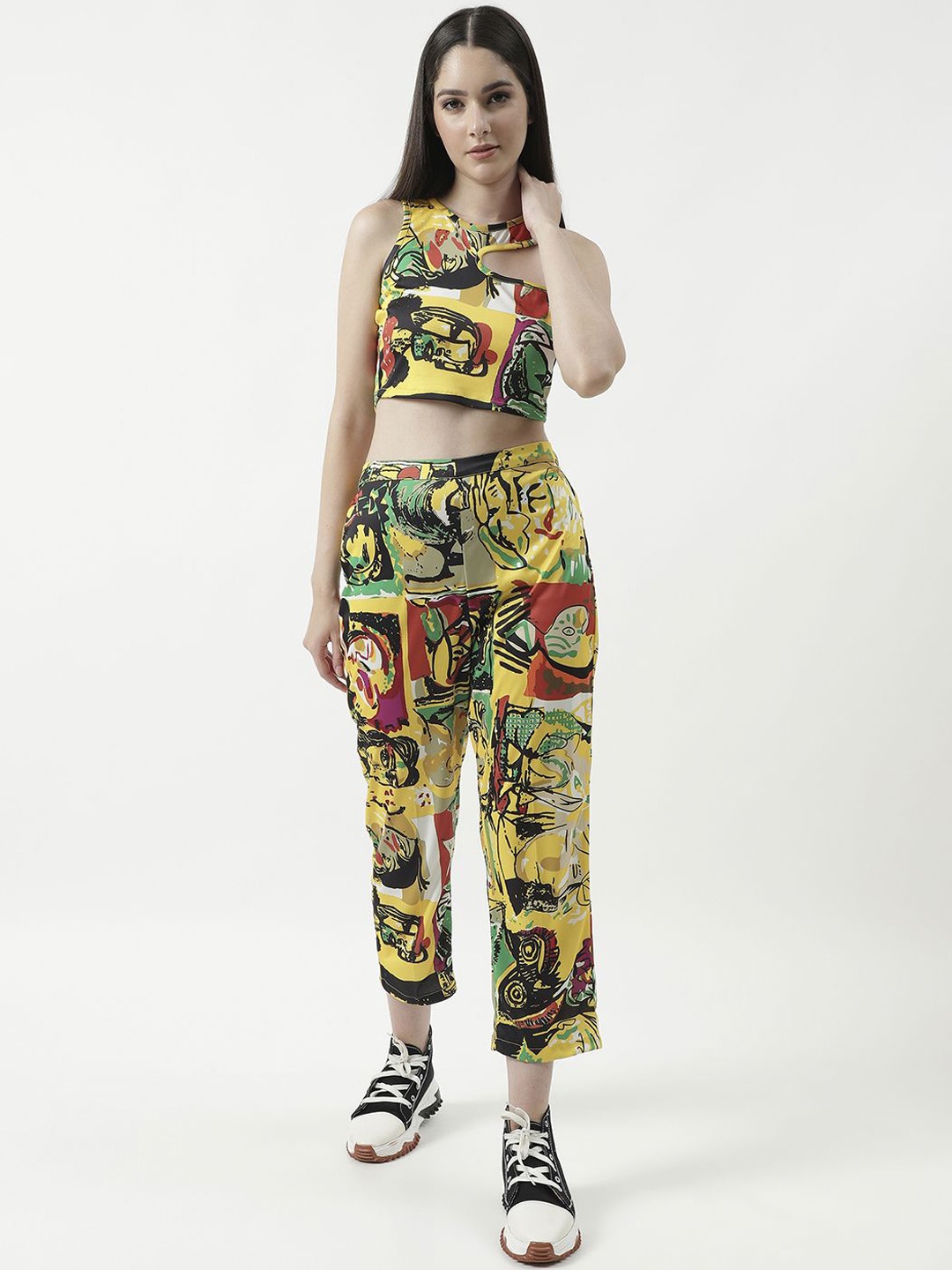 

Zima Leto Printed Halter Neck Top With Trousers, Yellow