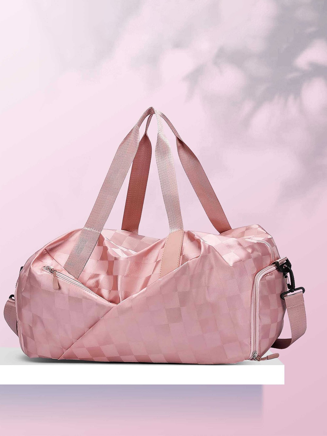 

Storite Checked Medium Foldable Duffel Bag, Pink