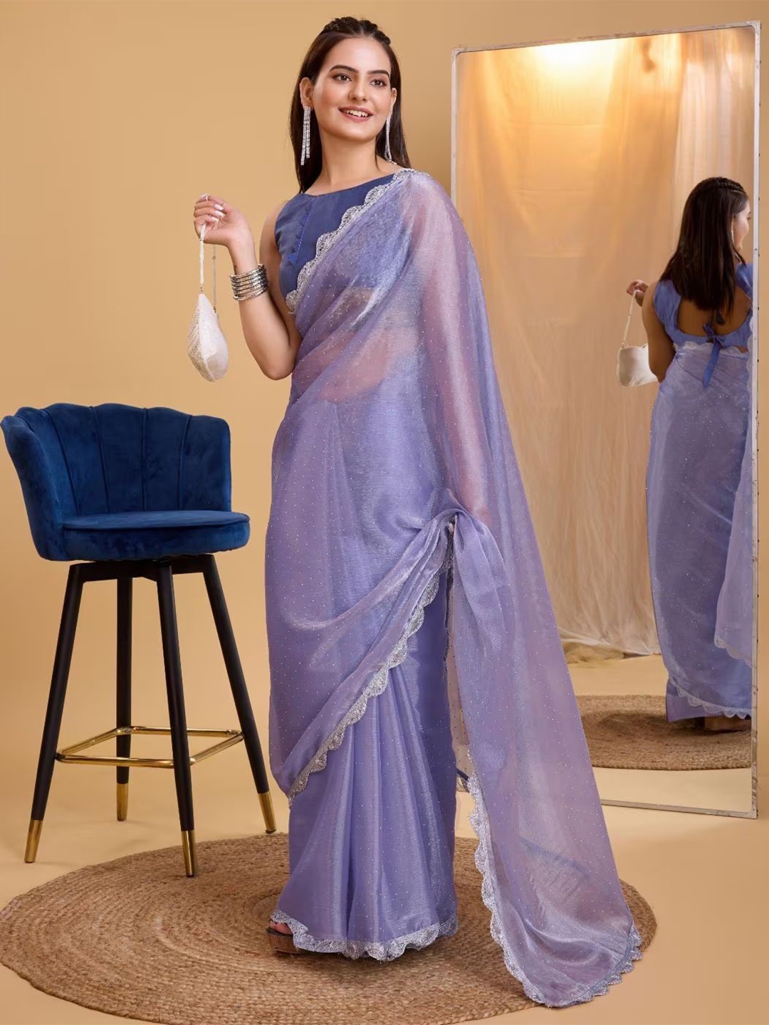 

Aika Embellished Embroidered Net Saree, Lavender