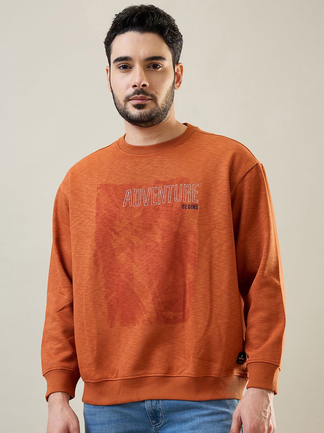 

TIM PARIS Men Printed Cotton Sweatshirt, Brown