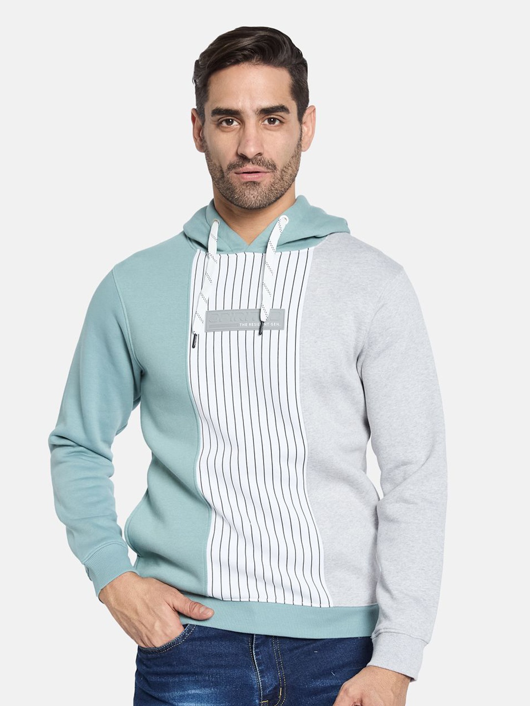 

Octave Men Colourblocked Hooded Sweatshirt, Blue
