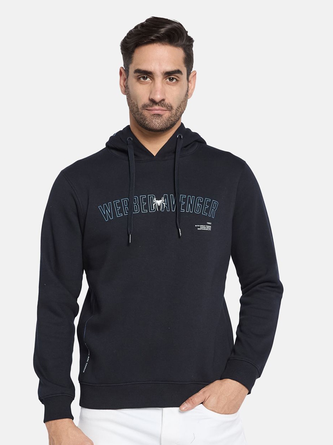 

Octave Men Printed Hooded Sweatshirt, Navy blue