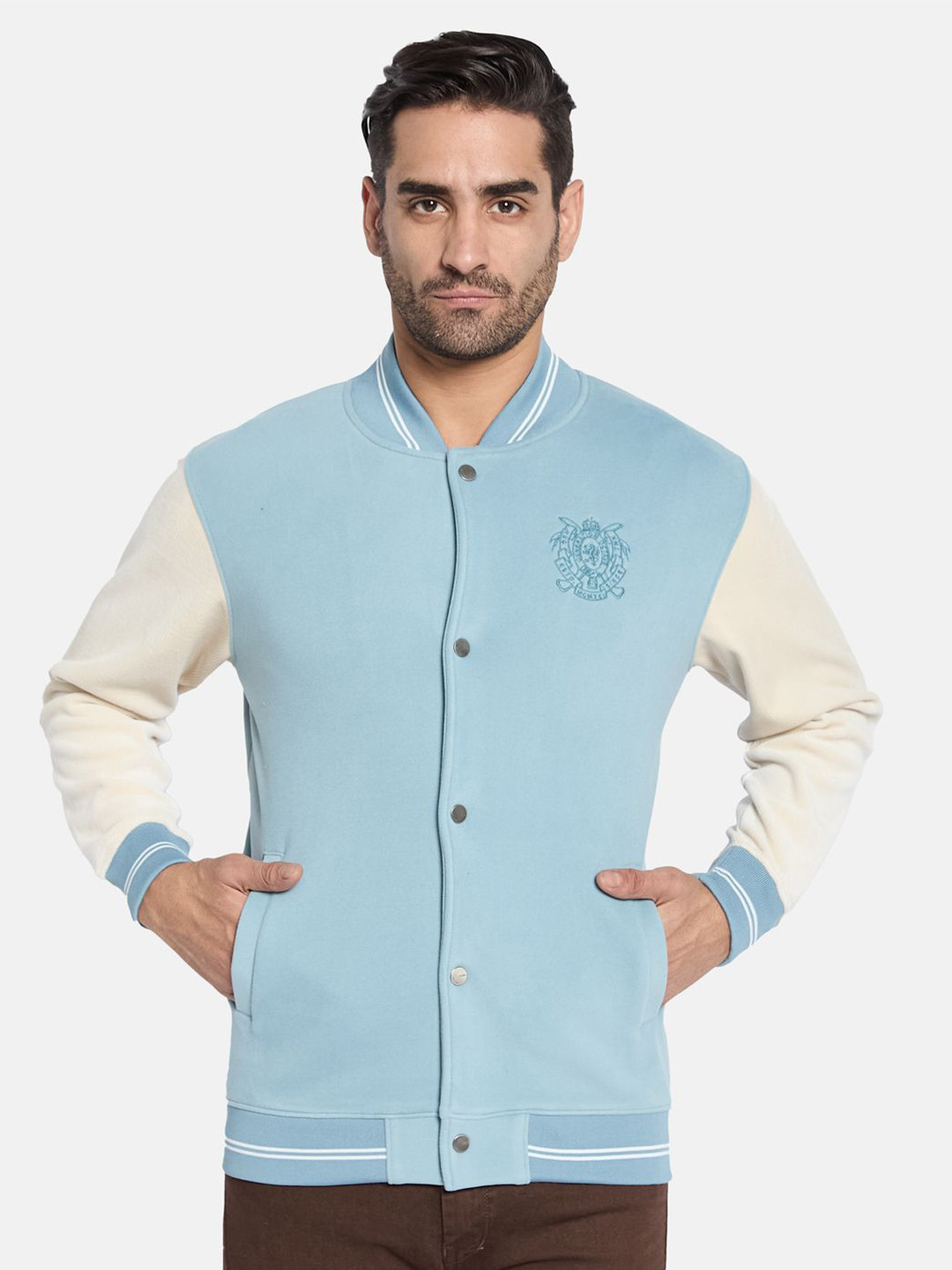 

Octave Men Colourblocked Front-Open Sweatshirt, Blue