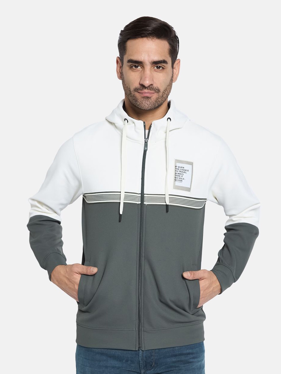 

Octave Men Colourblocked Front-Open Sweatshirt, Olive