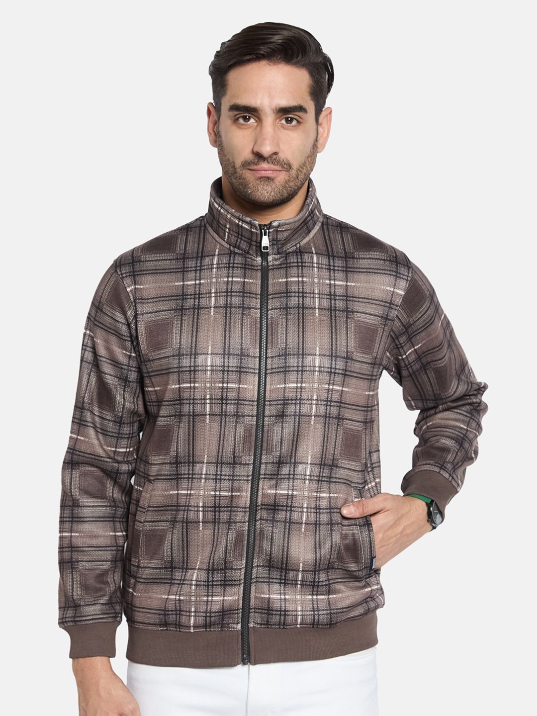 

Octave Men Colourblocked Front-Open Sweatshirt, Brown