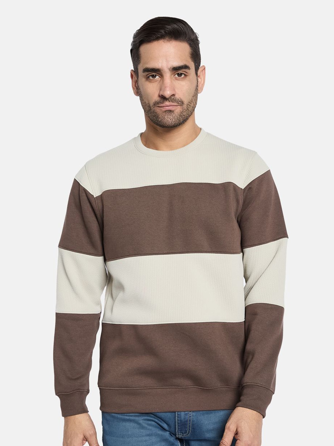 

Octave Men Colourblocked Pullover Sweatshirt, Brown
