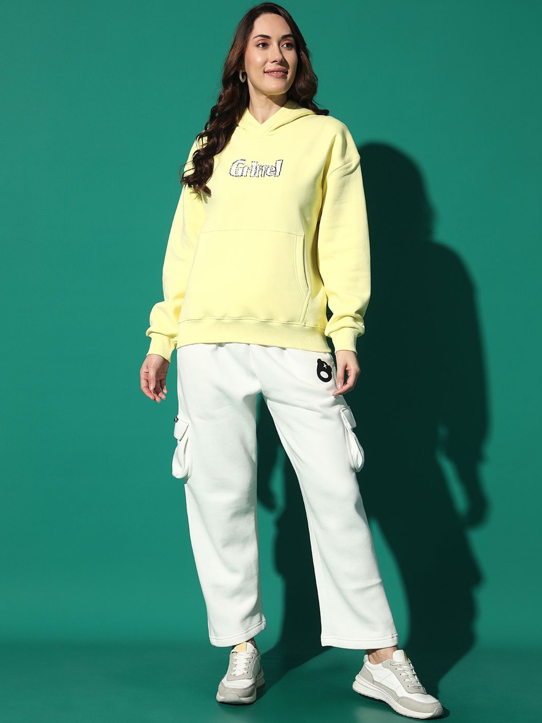 

GRIFFEL Abstract Printed Long Sleeves Hooded Sweatshirt & Track Pants, Yellow