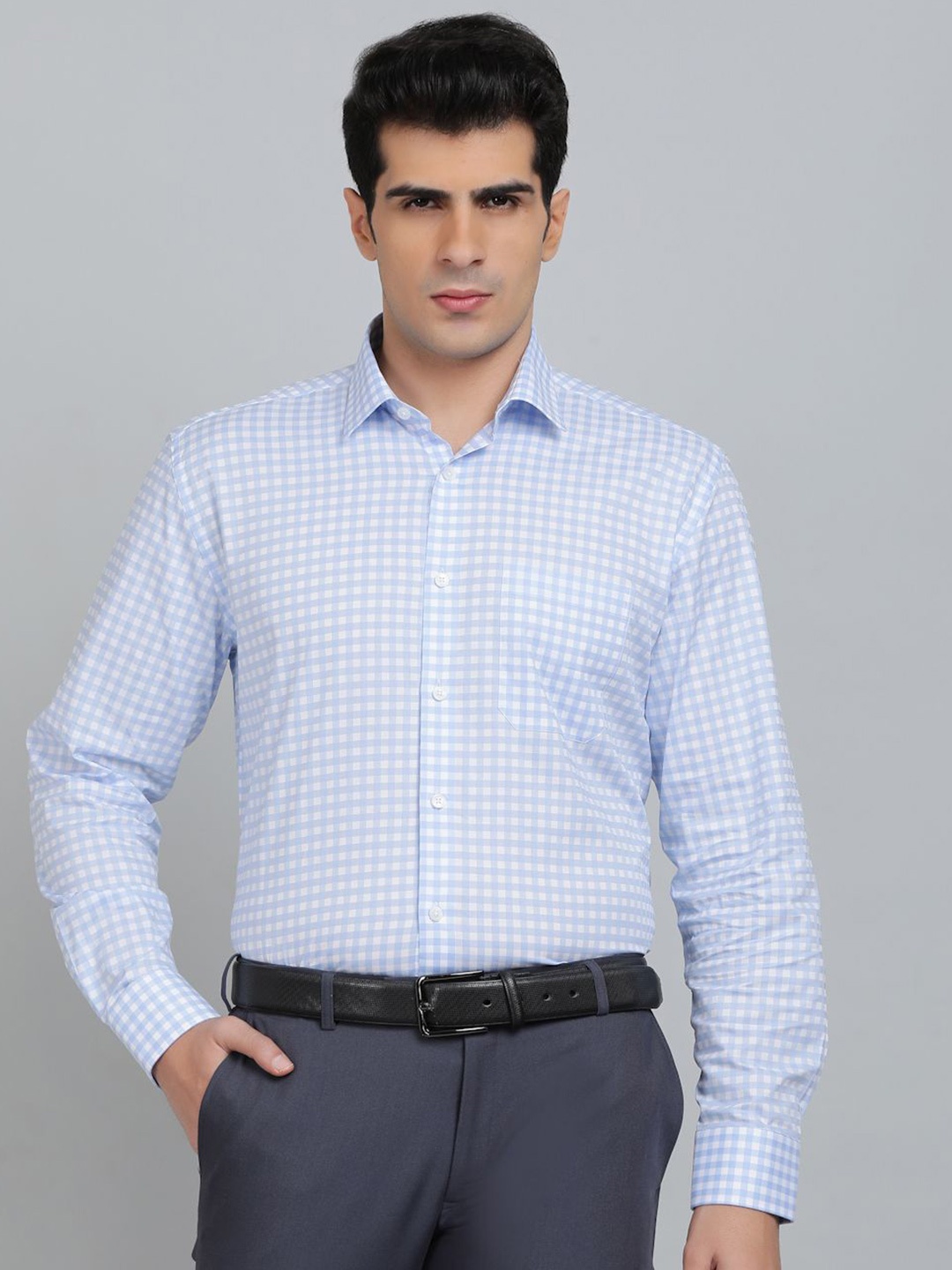 

JADE BLUE Men Spread Collar Tartan Checked Cotton Formal Shirt