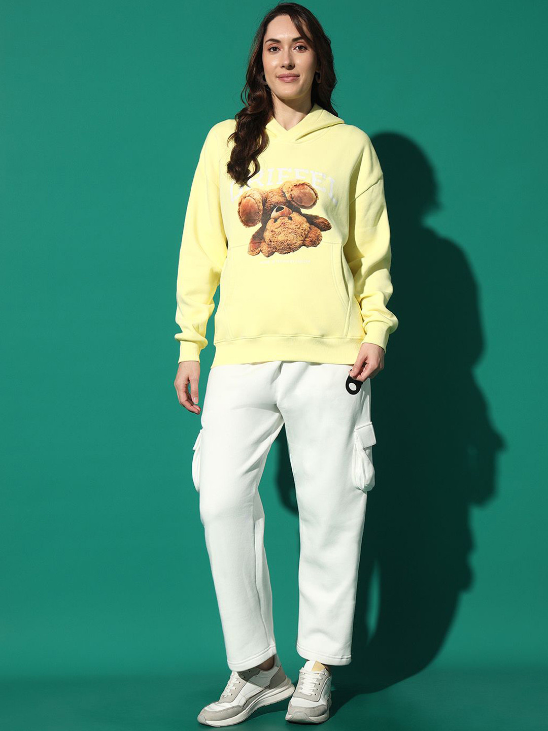 

GRIFFEL Women Printed Hooded Neck Mid-Rise Tracksuits, Yellow