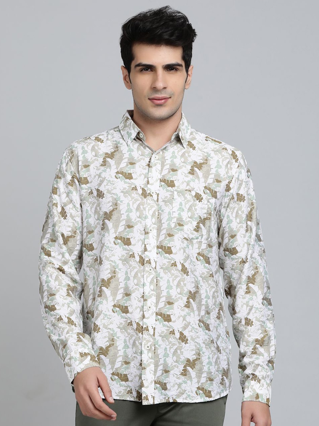 

JADE BLUE Men Slim Fit Spread Collar Floral Printed Cotton Casual Shirt, White