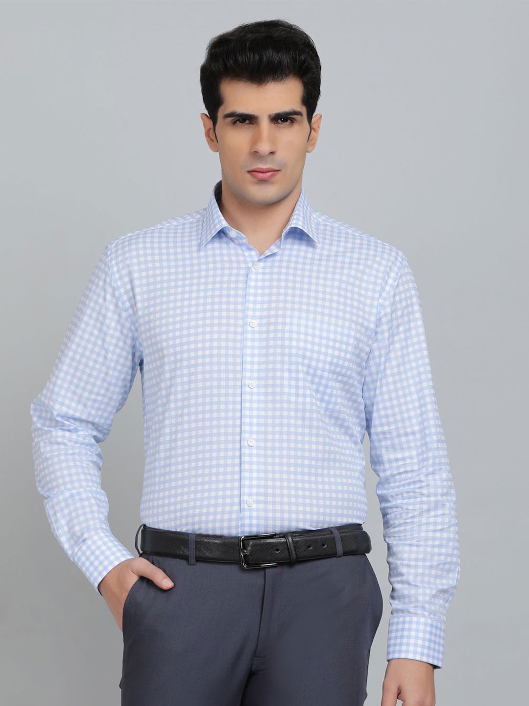 

JADE BLUE Men Spread Collar Tartan Checked Cotton Formal Shirt