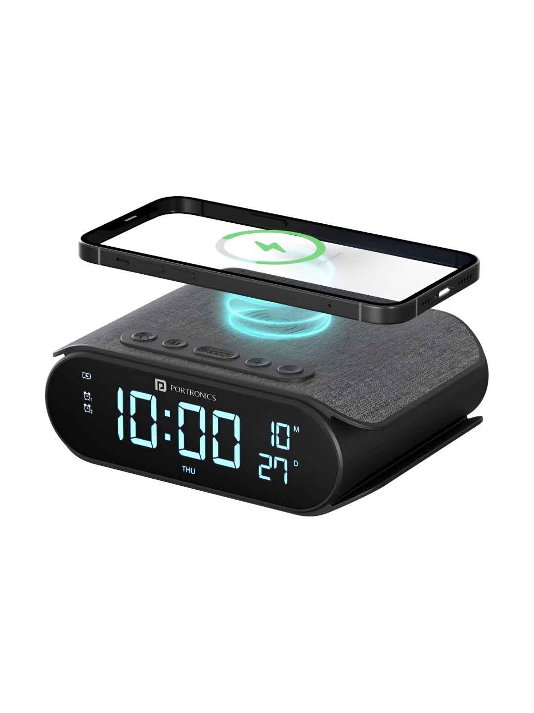 

Portronics VoltClock 15W Wireless Charger with Digital Clock, 2 Alarm with Snooze Button, Black