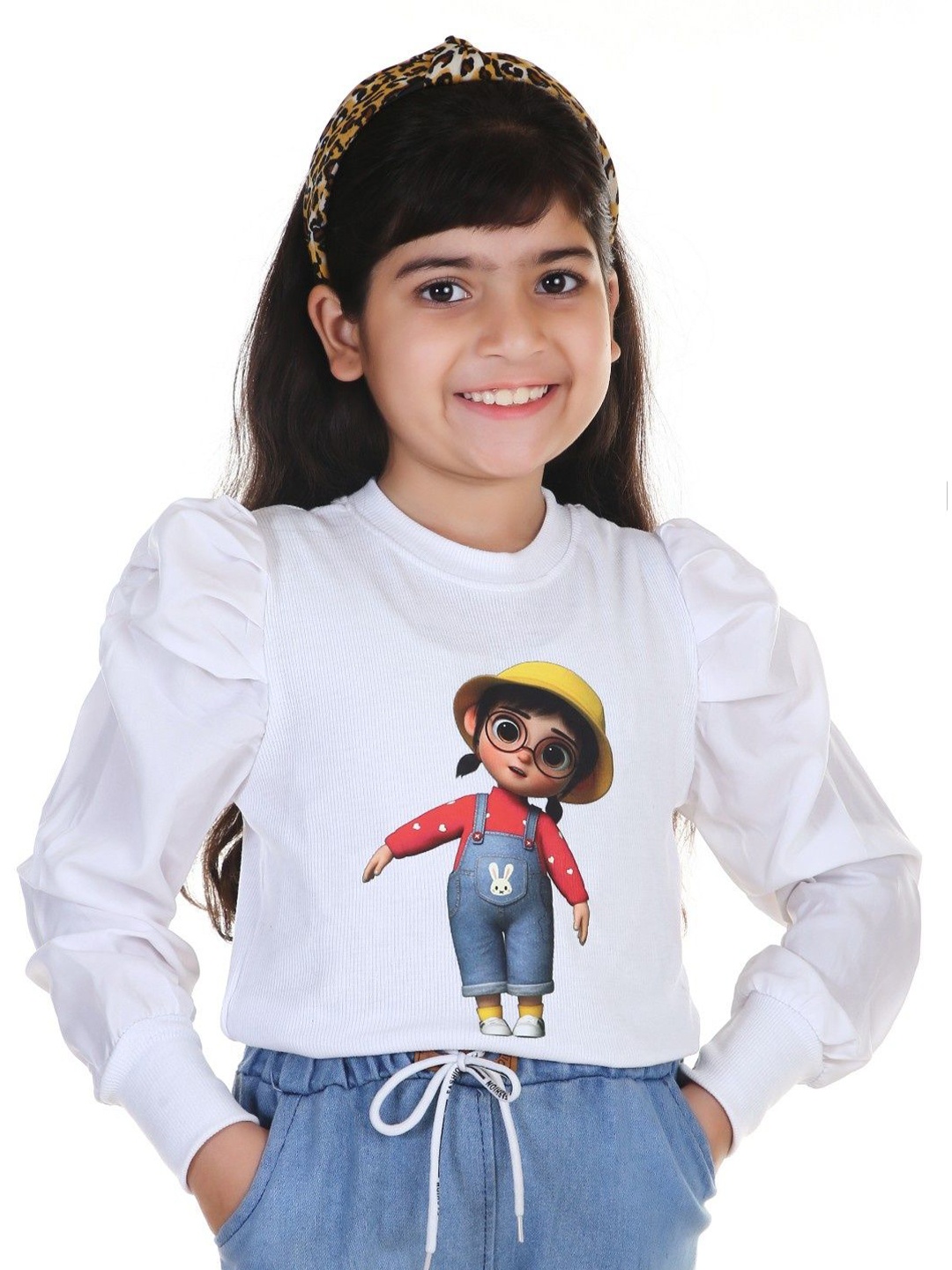 

Naazglory Girls Puff Sleeves Cotton Top, White