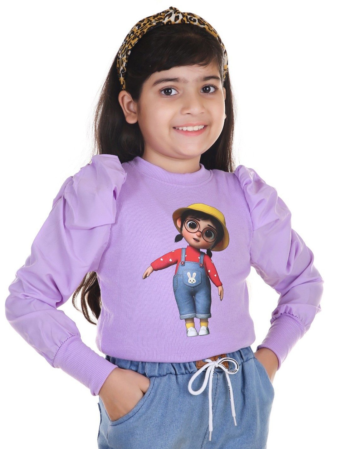 

Naazglory Girls Graphic Printed Pure Cotton Regular Top, Lavender