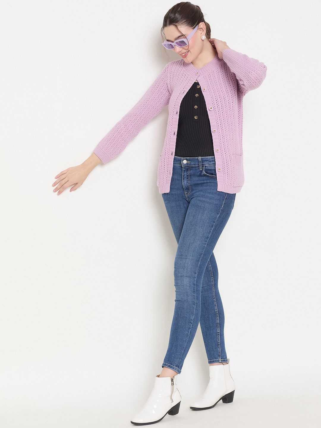 

Zigo Women Round Neck Cardigan, Lavender