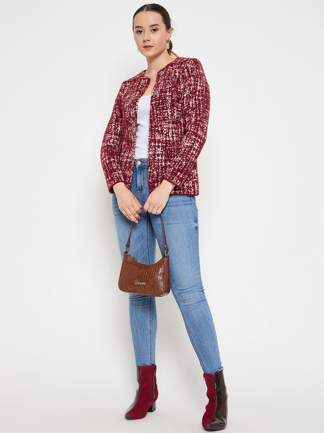 

Zigo Women Printed Cardigan, Maroon