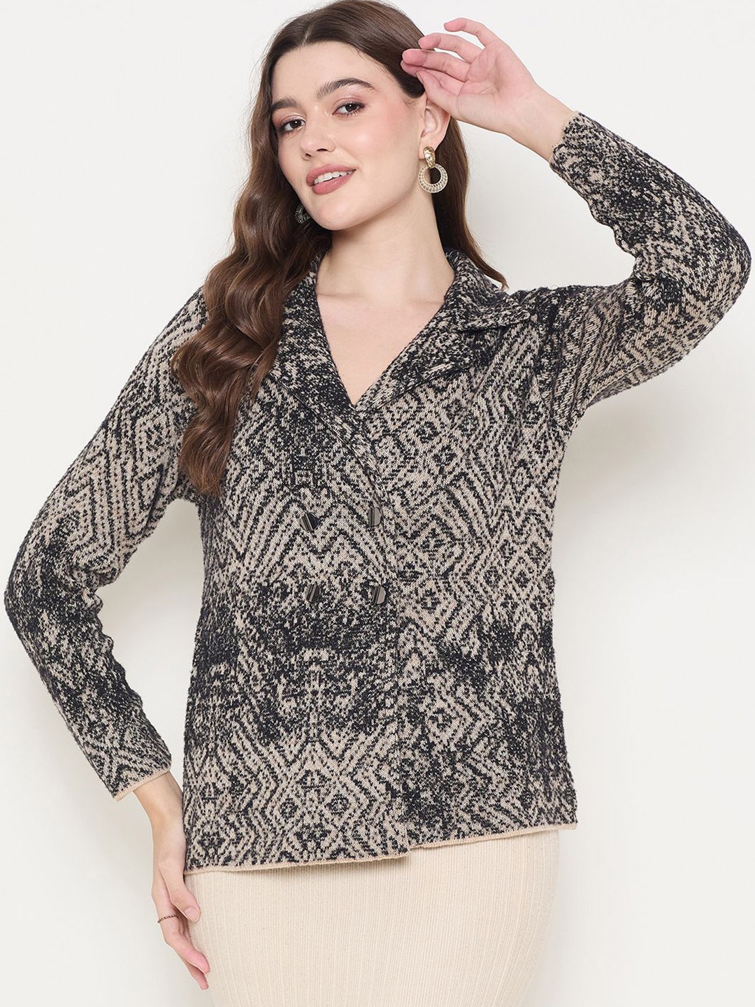

Zigo Women Self Design Cardigan, Black