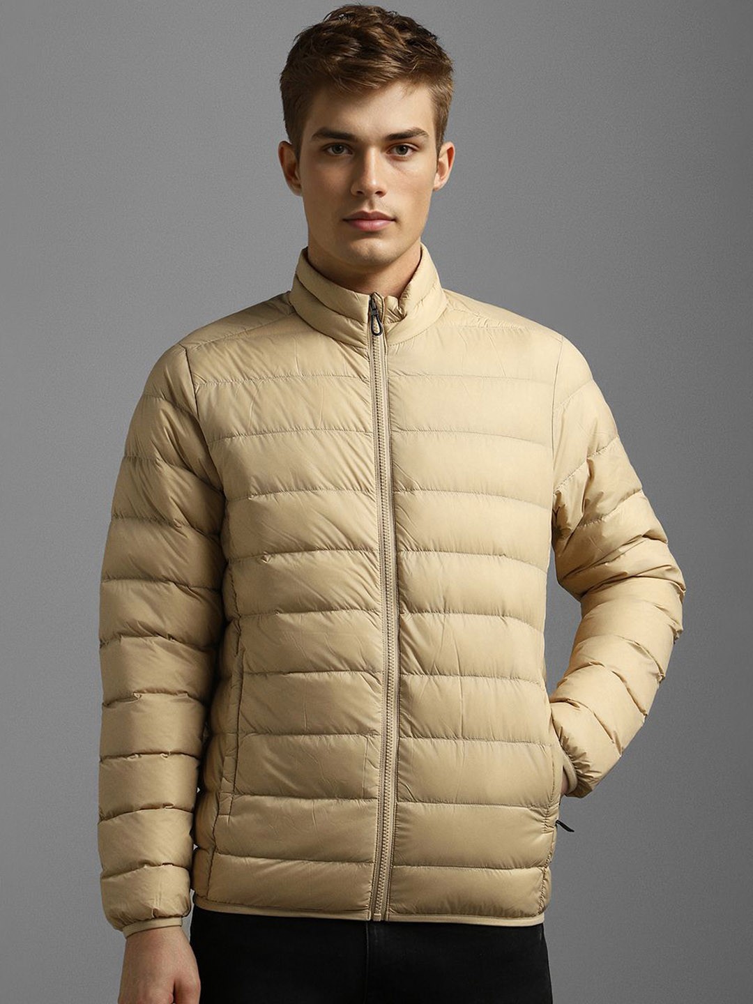 

Louis Philippe Sport Men Puffer Stand Collar Casual Jacket, Beige