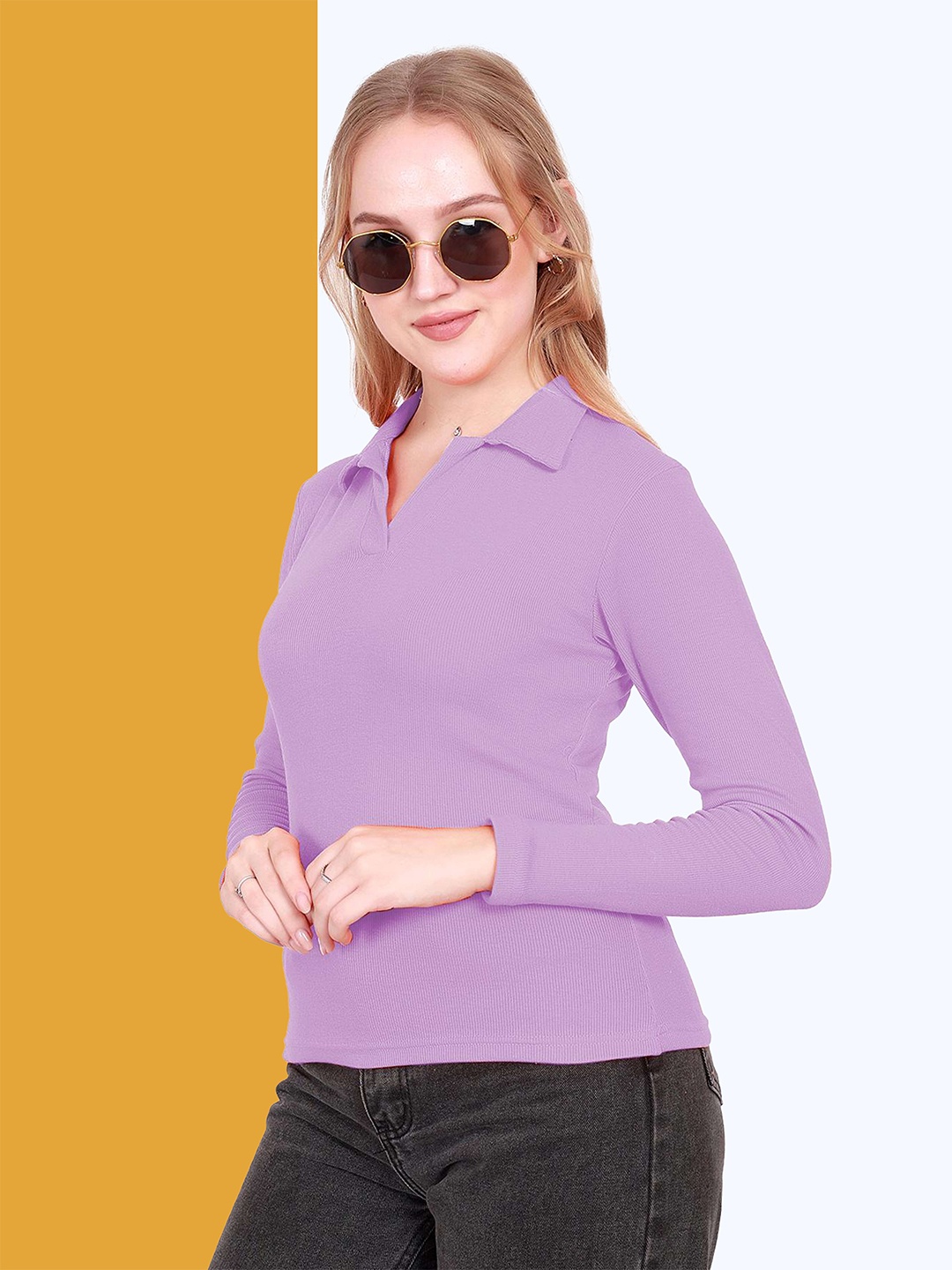 

BAESD Women Shirt Collar Shirt Style Top, Lavender