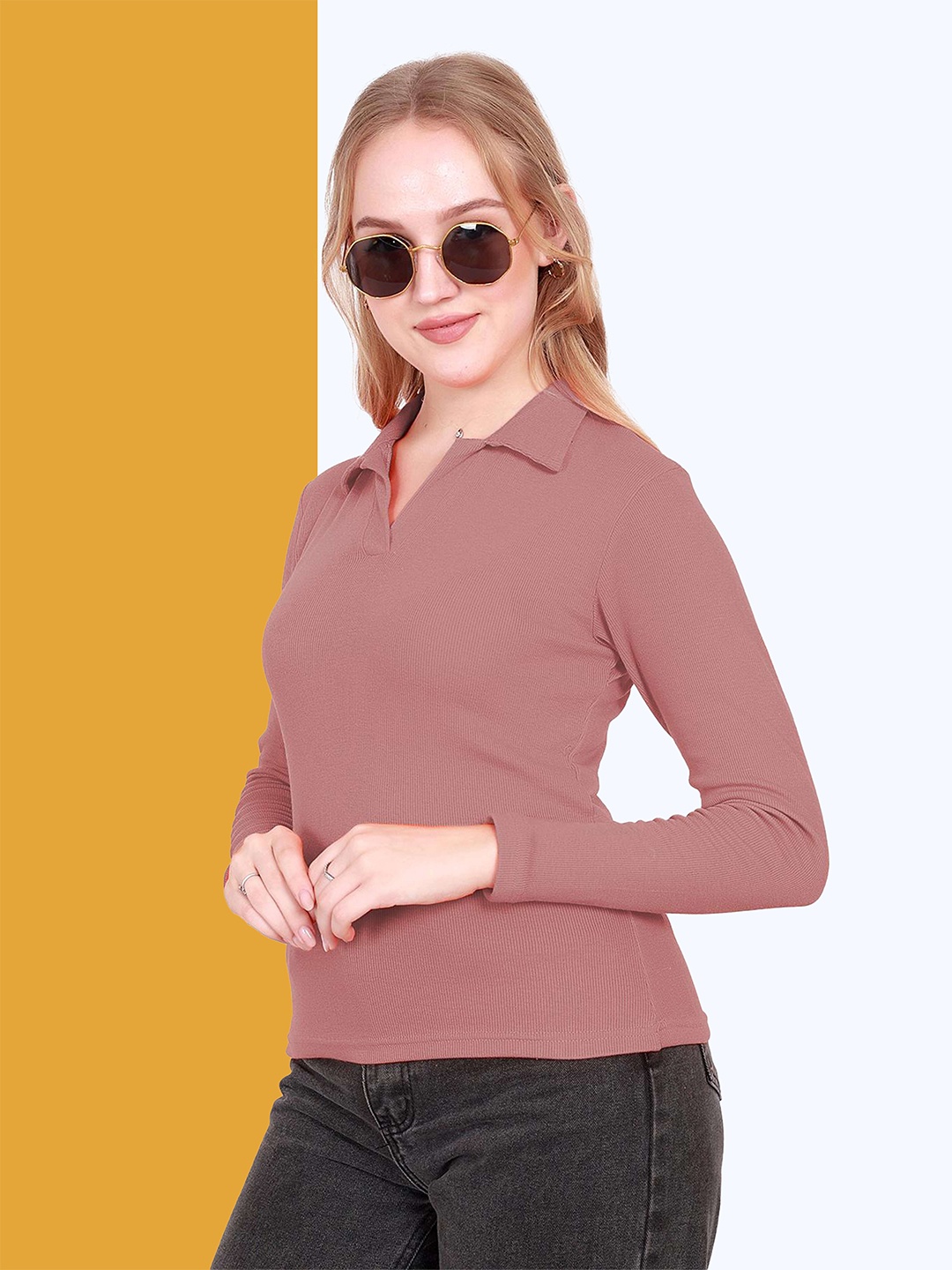 

BAESD Women Shirt Collar Shirt Style Top, Peach