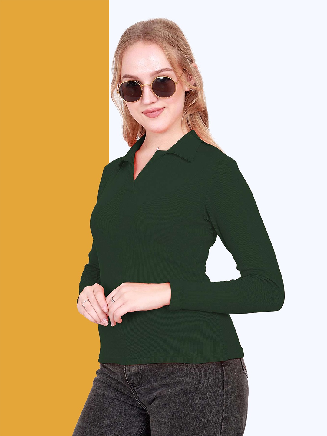 

BAESD Women Shirt Collar Shirt Style Top, Green