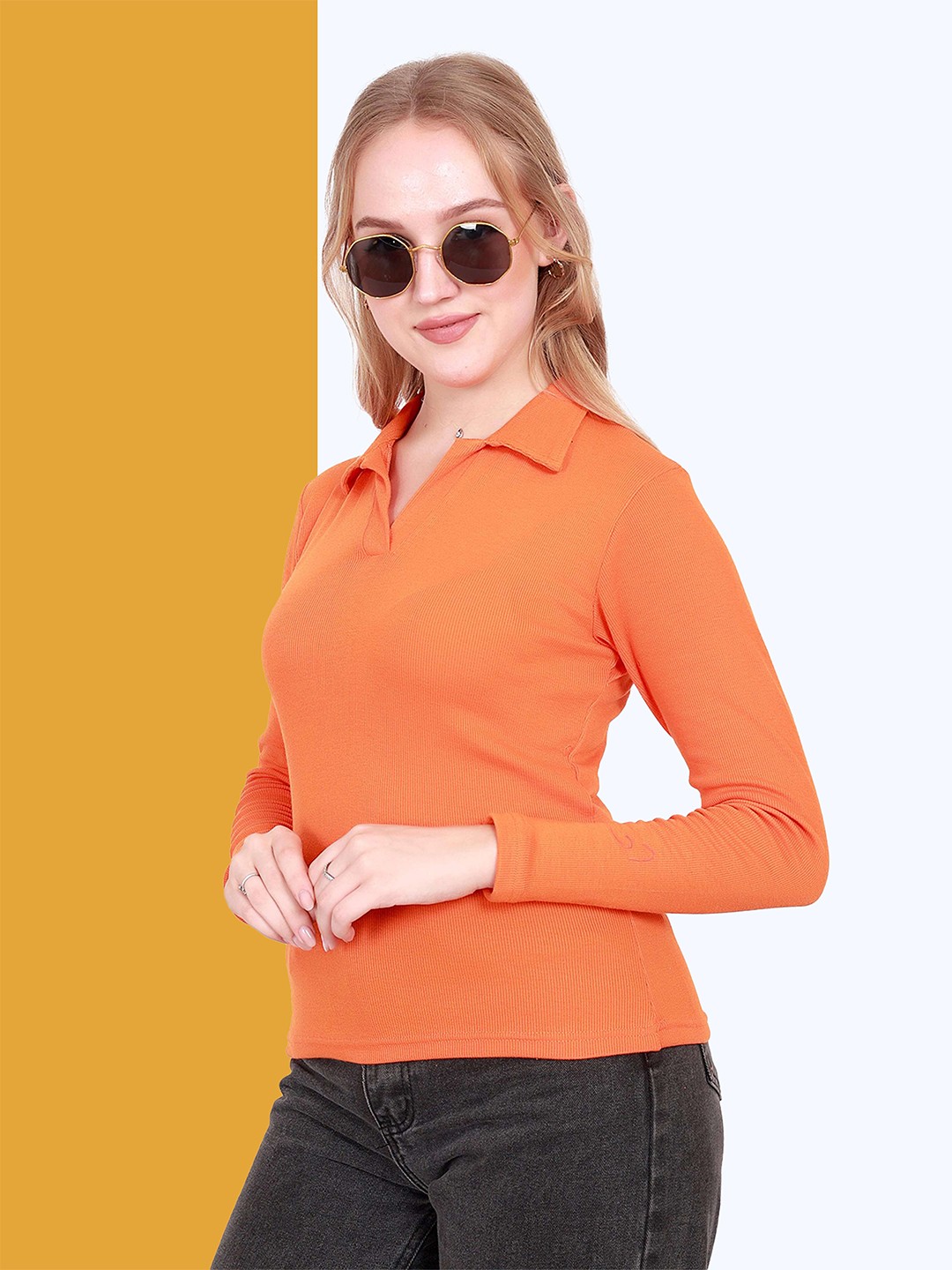 

BAESD Women Shirt Collar Shirt Style Top, Orange