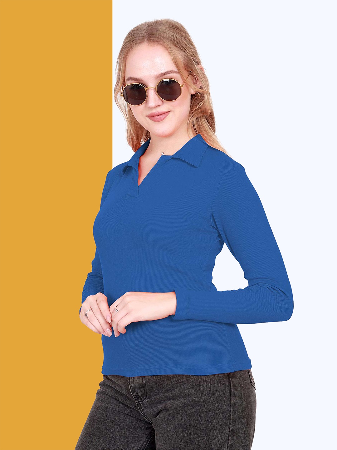 

BAESD Women Shirt Collar Shirt Style Top, Blue