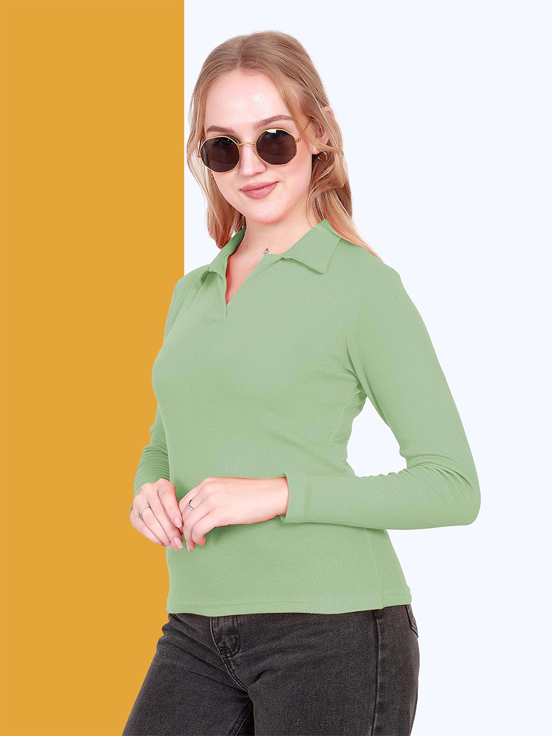

BAESD Women Shirt Collar Shirt Style Top, Green