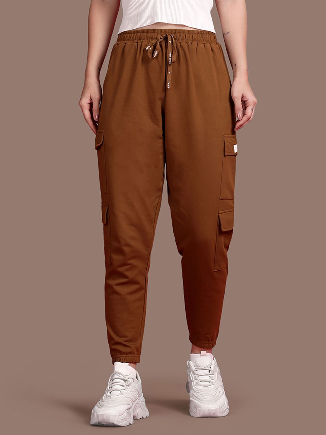 

TWIN BIRDS Women's Cotton Khaki Baggy Fit Joggers with Adjustable Fit and Cargo Pockets, Brown