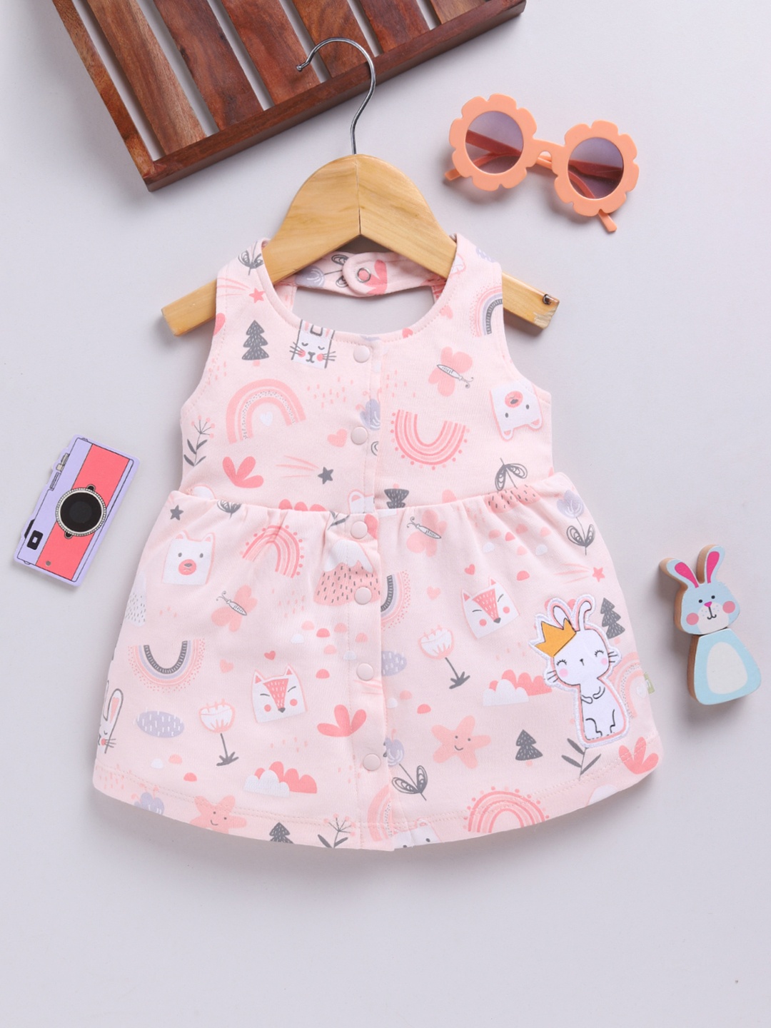 

Moms Love Girls Printed Sweet Bunny Pure Cotton Fit & Flare Dress, Peach