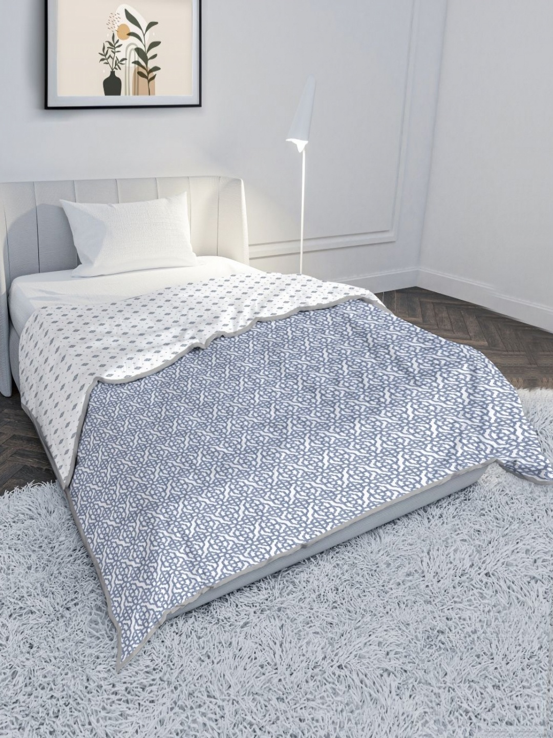 

MAYFAIR HOMES LONDON Blue 2 Pieces Printed AC Room 120 GSM Single Bed Reversible Dohar