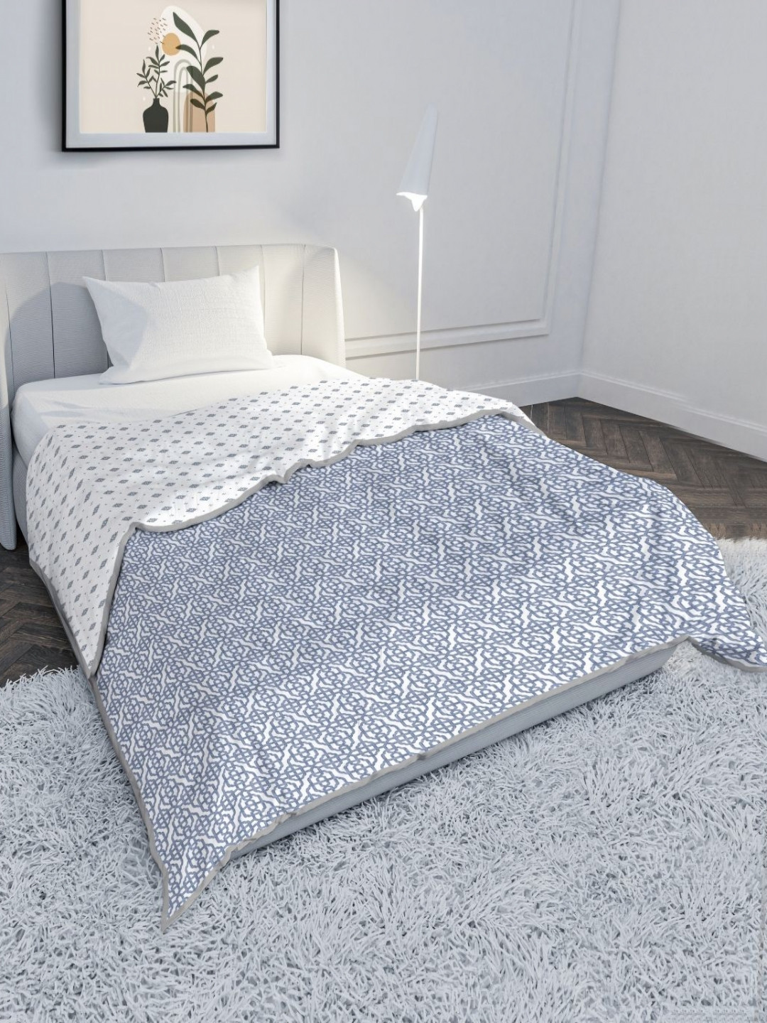 

MAYFAIR HOMES LONDON Blue Printed Cotton AC Room 120 GSM Single Reversible Bed Dohar