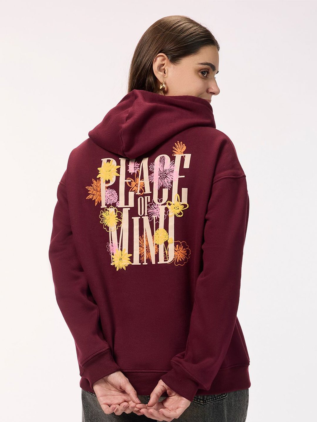 

Bombay High Women Printed Hooded Sweatshirt, Maroon