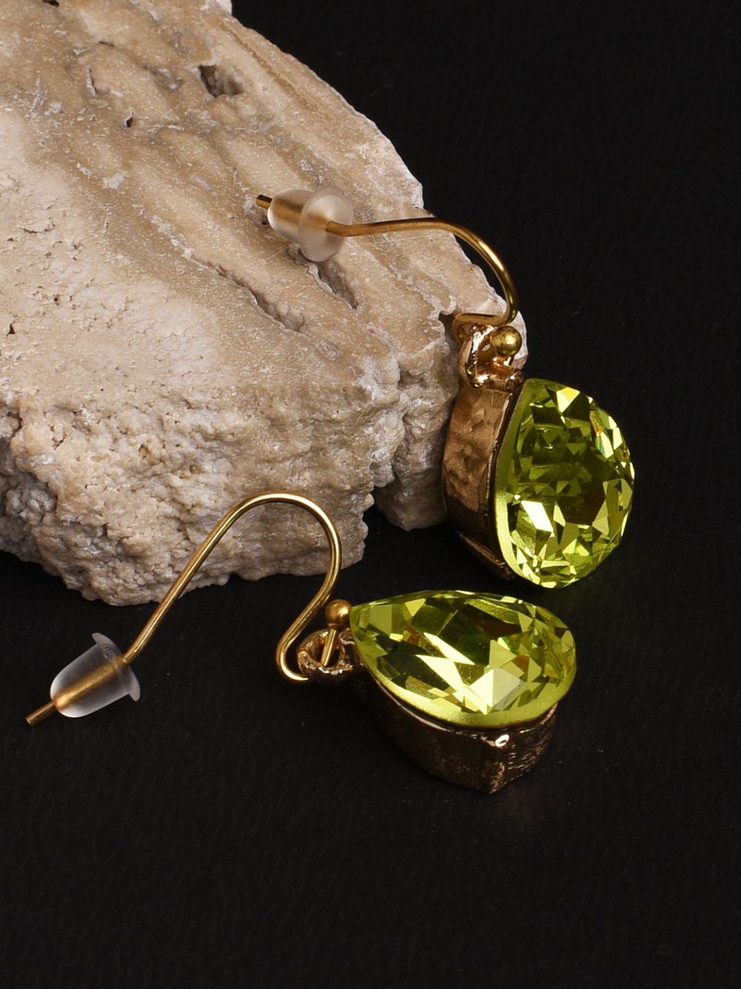 

XPNSV Gold-Plated Swarovski Crystal Studded Teardrop Shaped Drop Earrings