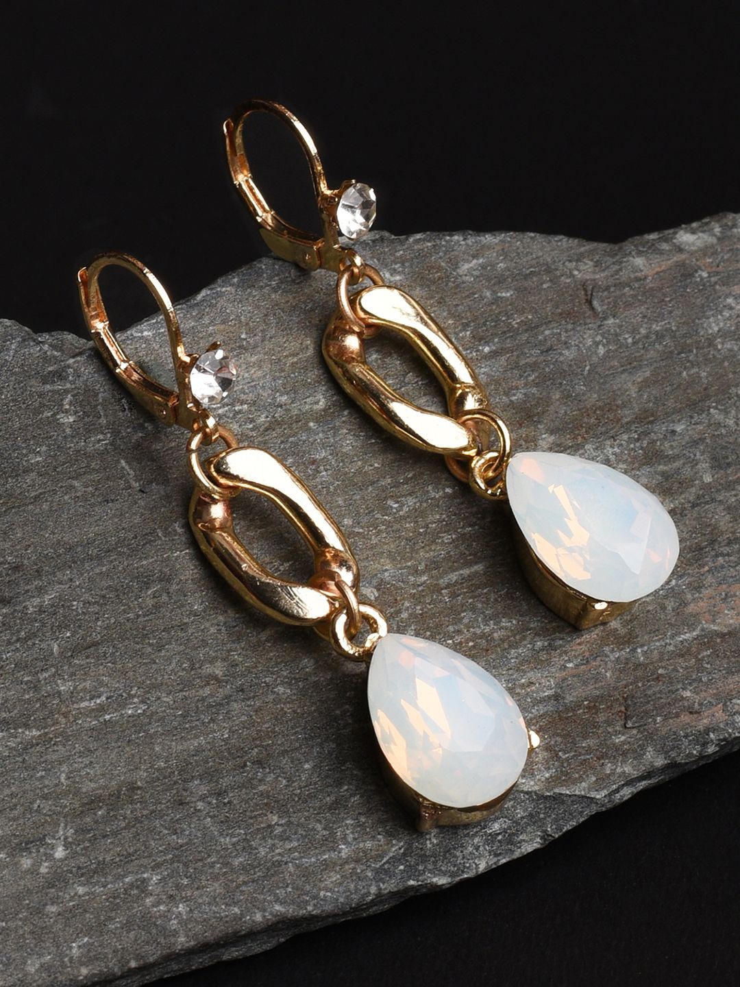 

XPNSV Gold-Plated Opal Stone Studded Contemporary Drop Earrings