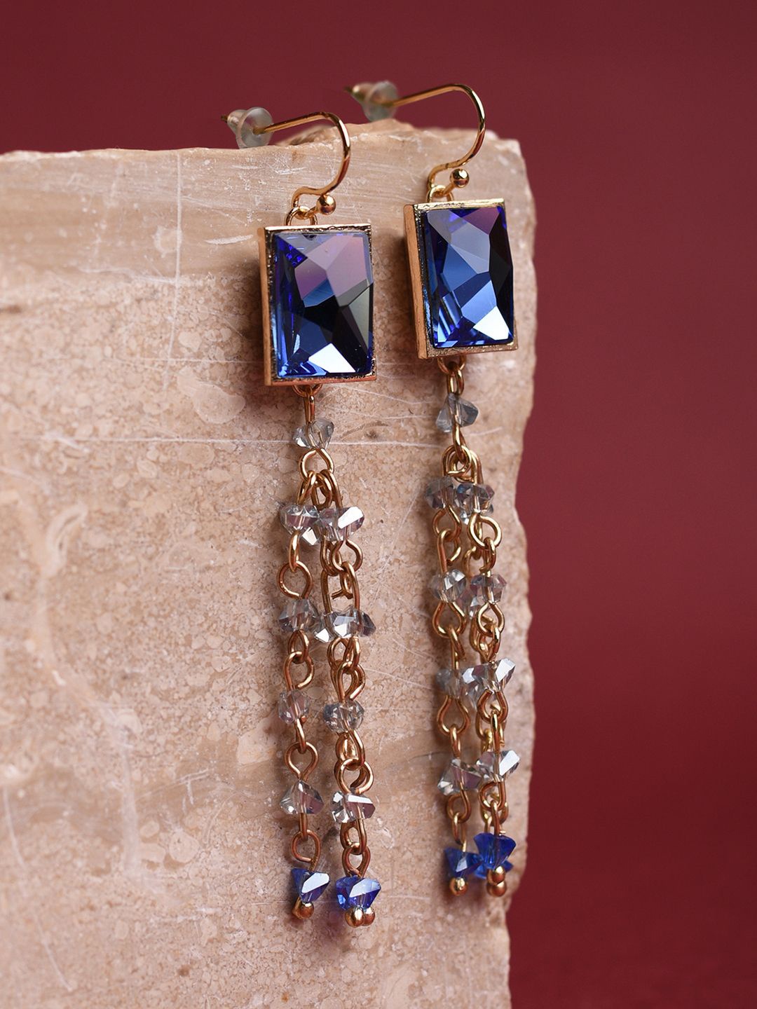 

XPNSV Gold-Plated Swarovski Crystal Studded Square Drop Earrings