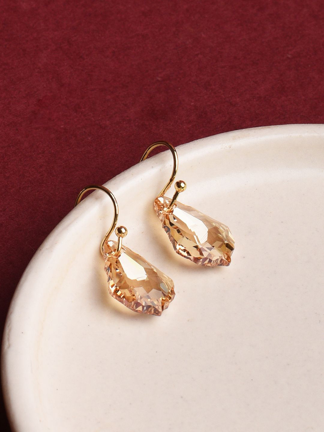 

XPNSV Gold-Plated Swarovski Crystal Studded Contemporary Drop Earrings