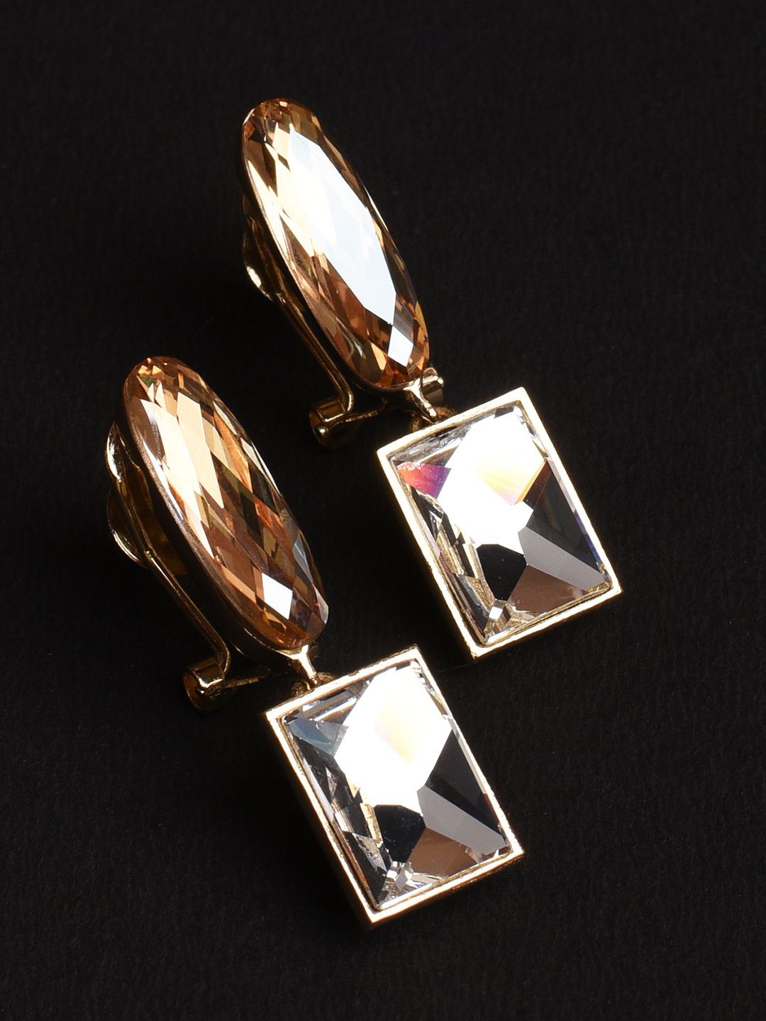

XPNSV Gold-Plated Swarovski Crystal Studded Oval Drop Earrings