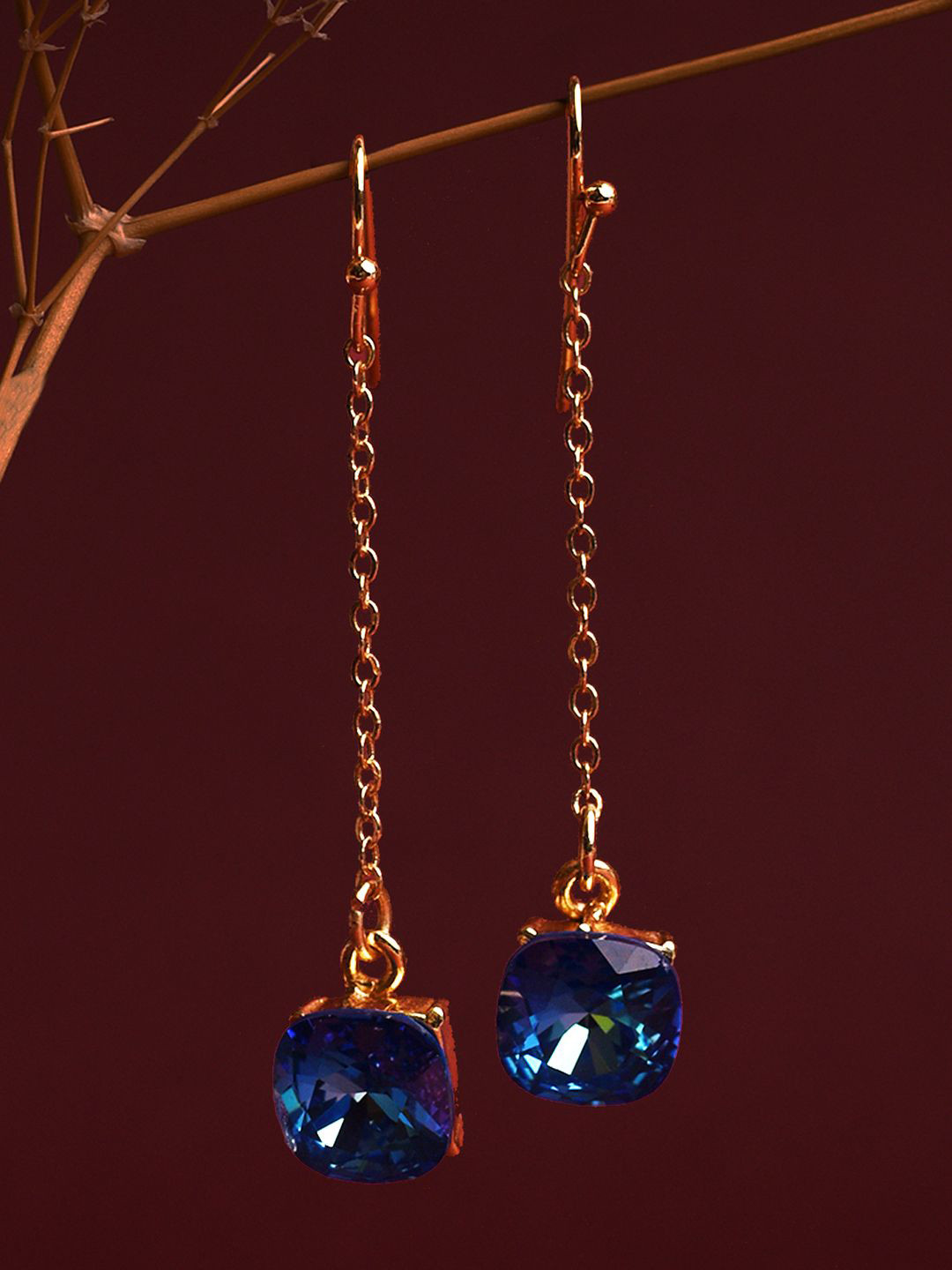 

XPNSV Gold-Plated Swarovski Crystal Studded Square Drop Earrings