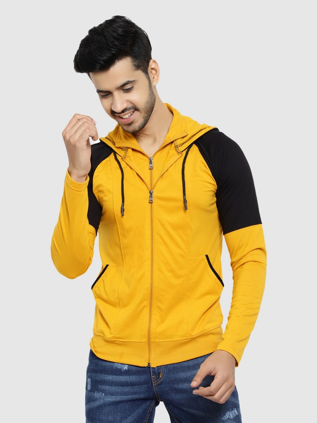 

Black Collection Men Colourblocked Hooded Sweatshirt, Mustard