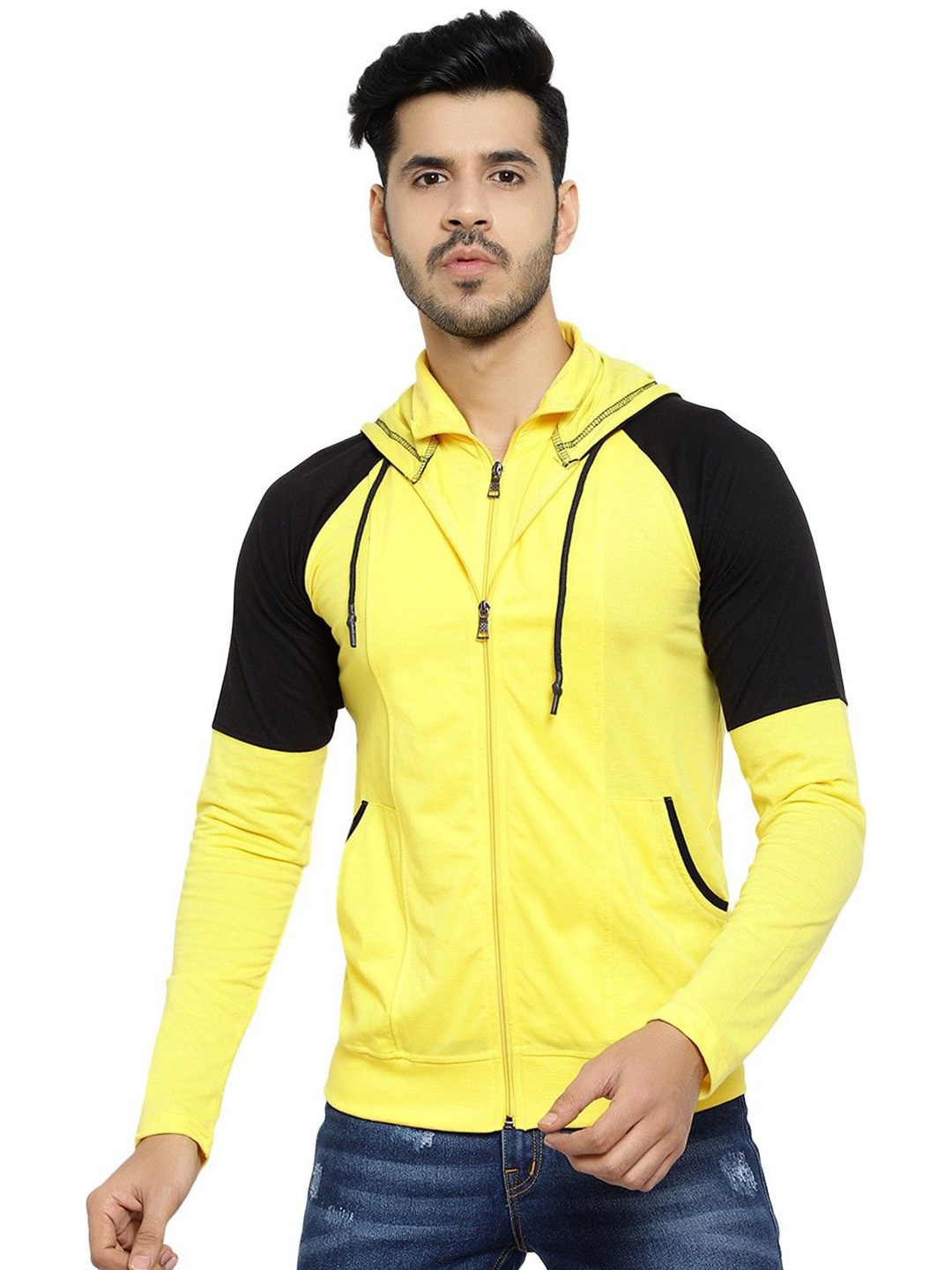 

Black Collection Men Colourblocked Hooded Tshirt, Yellow