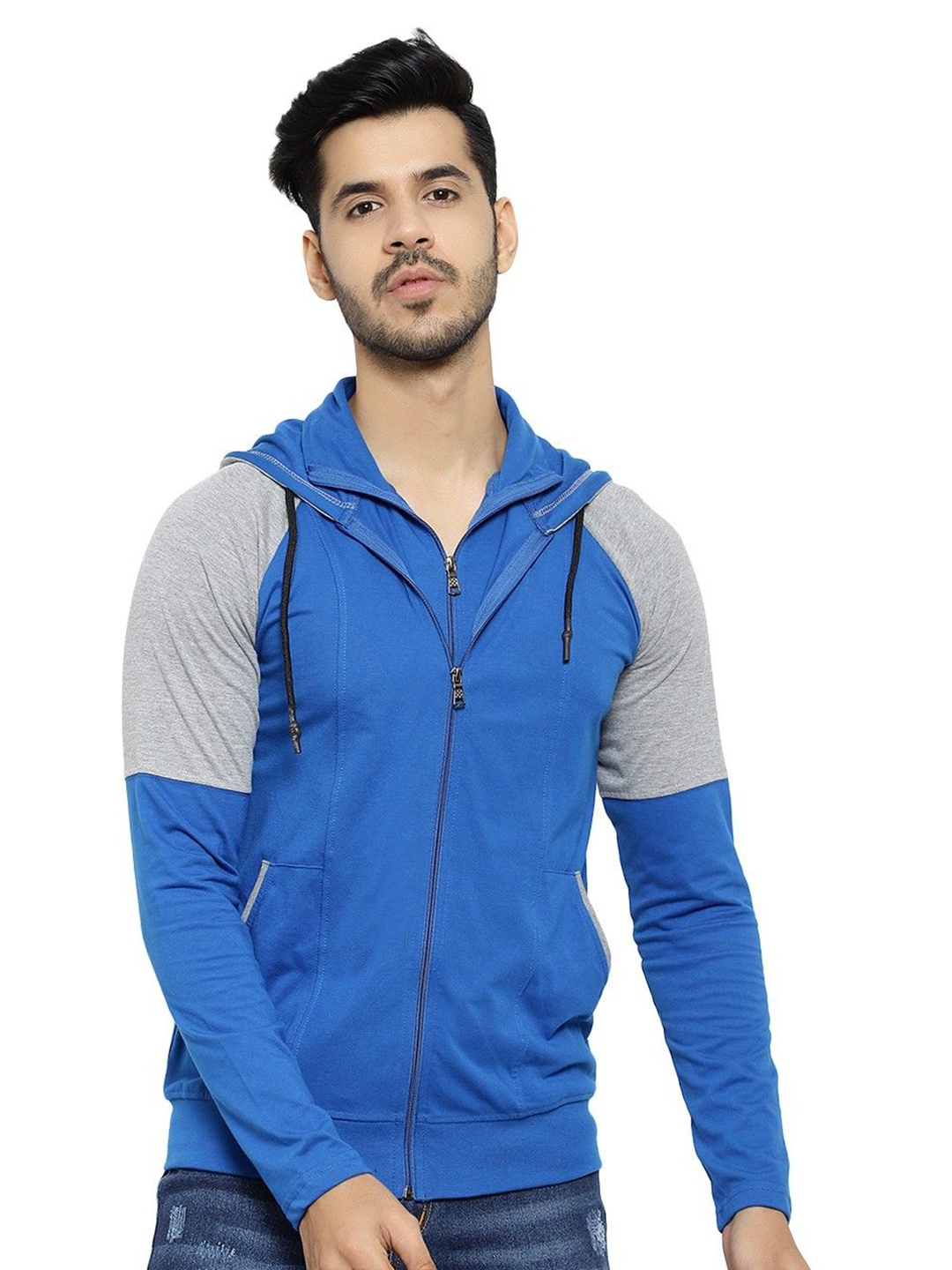 

Black Collection Men Colourblocked Hooded Sweatshirt, Blue