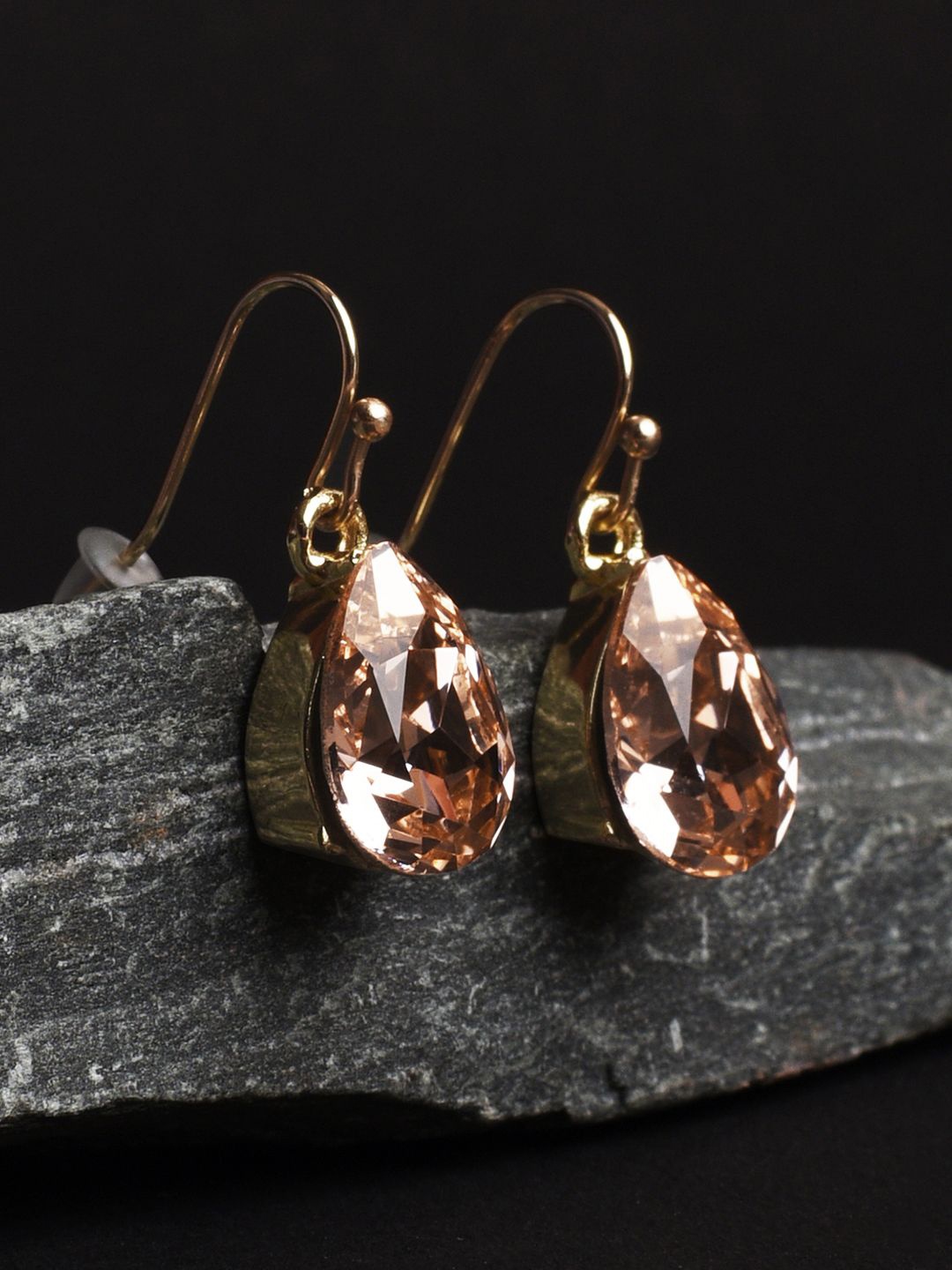 

XPNSV Gold-Plated Swarovski Crystal Studded Teardrop Shaped Drop Earrings