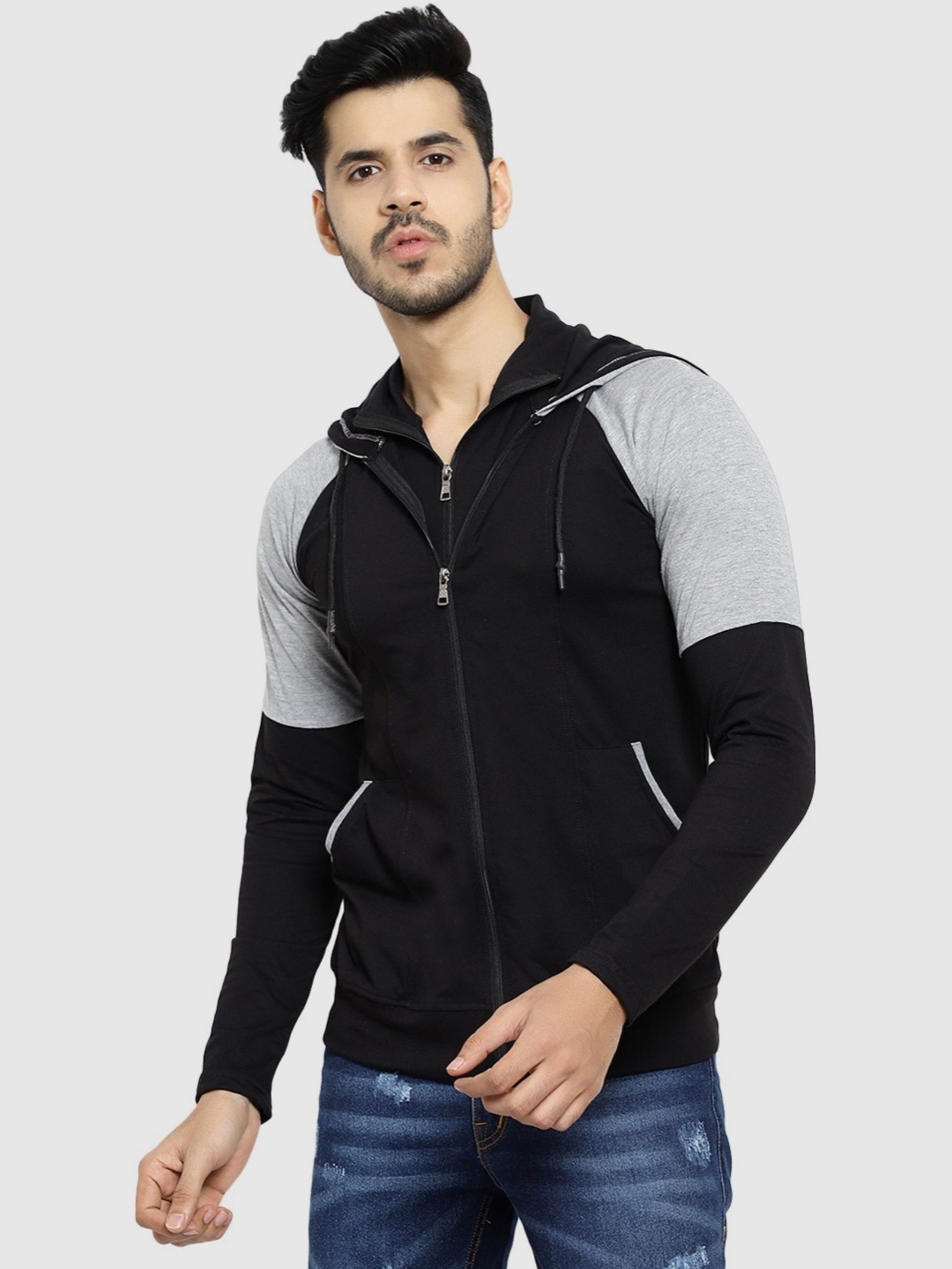 

Black Collection Men Colourblocked Hooded Tshirt
