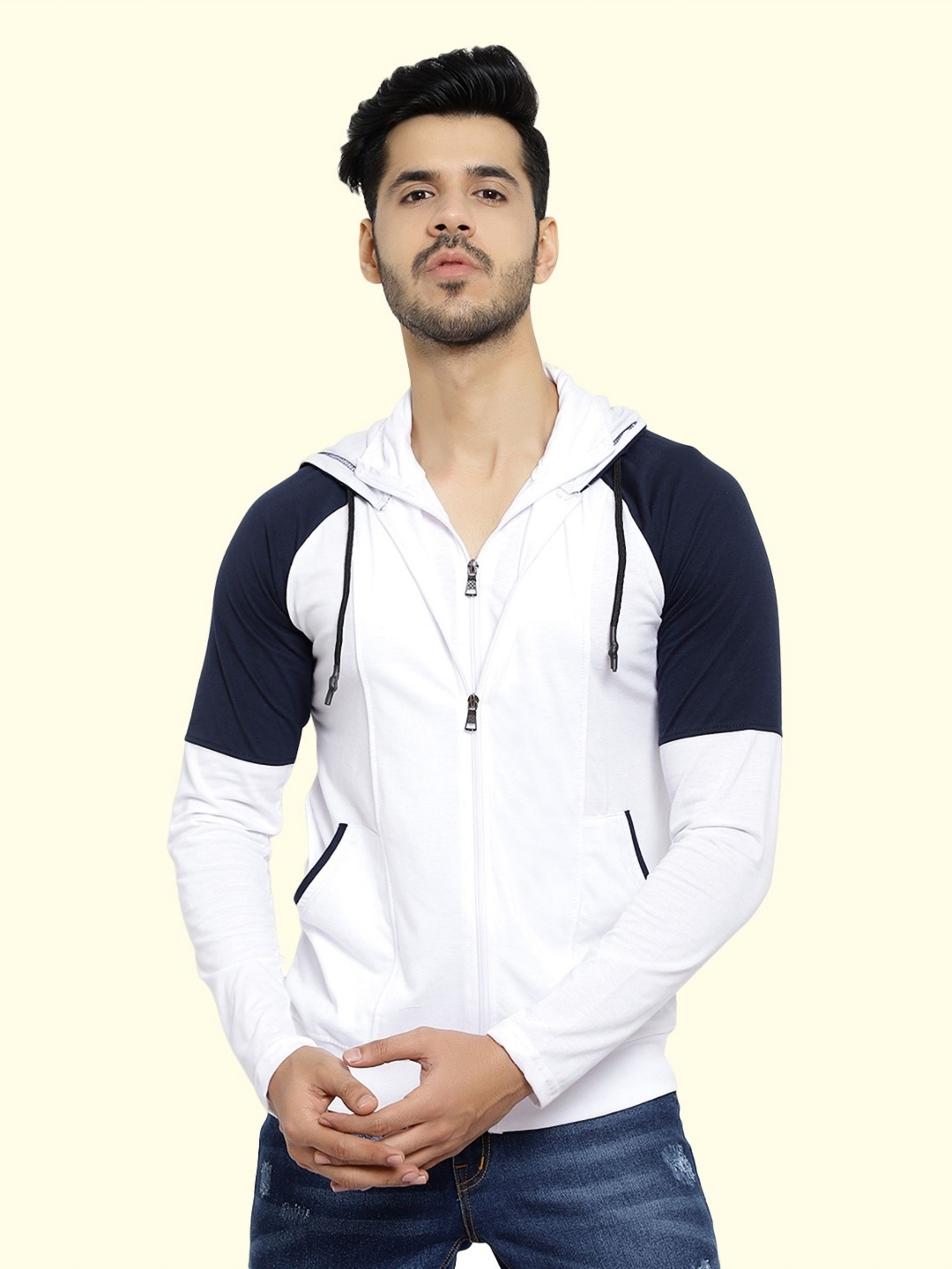 

Black Collection Men Colourblocked Hooded Tshirt, White