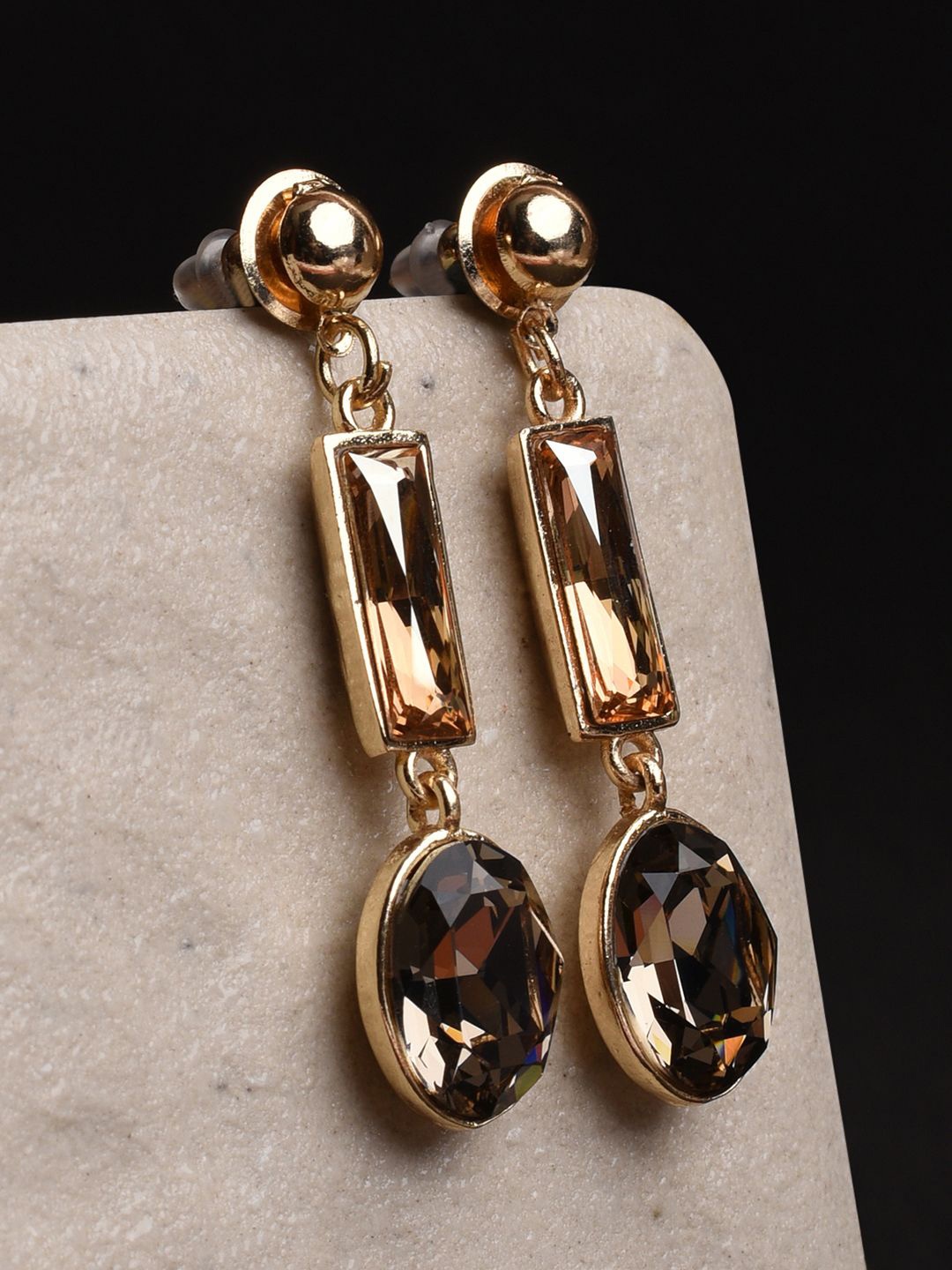 

XPNSV Gold-Plated Topaz Crystals Studded Square Drop Earrings