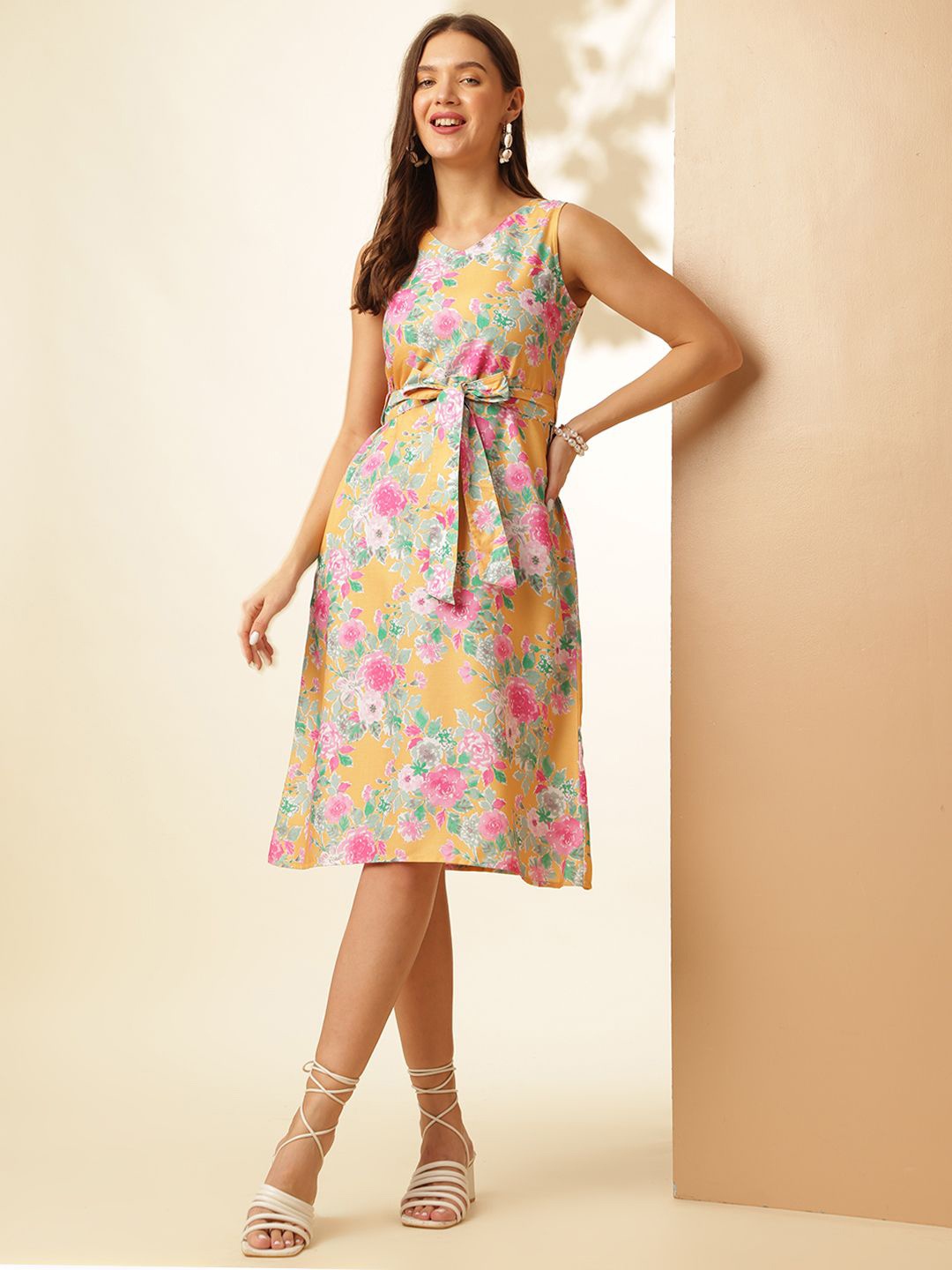 

Anouk Women Floral Printed A-Line Midi Dress, Yellow