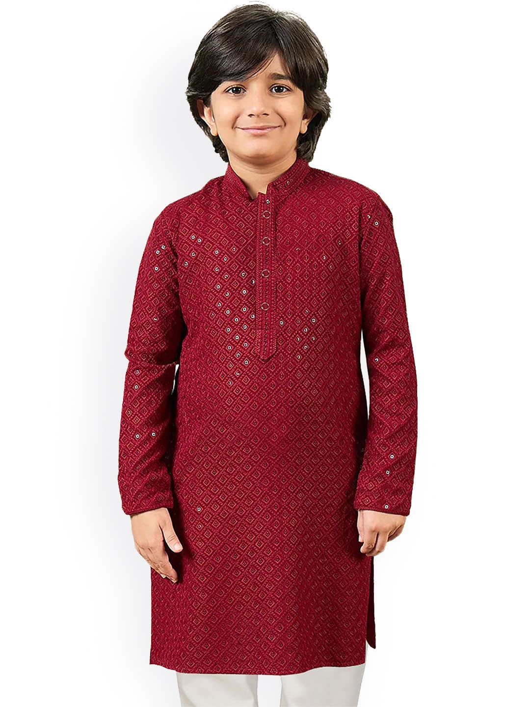 

SG YUVRAJ Boys Sequinned Mandarin Collar Straight Kurta, Maroon